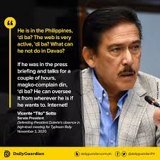 Senate President Tito Sotto reacts to the people criticizing the absence of  President Duterte