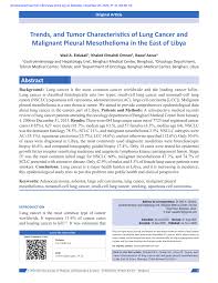 The average age for a pleural mesothelioma diagnosis is 72. Pdf Trends And Tumor Characteristics Of Lung Cancer And Malignant Pleural Mesothelioma In The East Of Libya