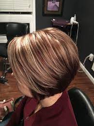 Auburn Back With Auburn Lowlights And Frosty Blonde Highlights Done By Lindsey Honzles Short Hair Highlights Auburn Hair With Highlights Blonde Highlights