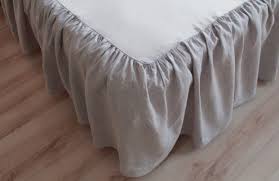 This bedskirt is made from linen softened with rayon to create a generous texture and weight that's designed to drape beautifully from your bed. Linen Bed Skirt With Gathered Ruffles And Cotton Decking In Grey Gr 3hlinen Inc