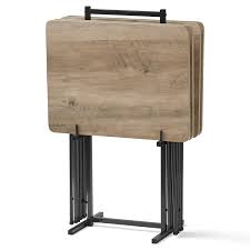 Super cute table jacqsprat it was a bit tricky to put together, matching the holes in the legs just at the right angle, but it's very sturdy and really cute. 5 Piece Brown Rattan 48 In X 24 In Plastic Folding Table Tray And 4 Chair Set For Sale Online Ebay