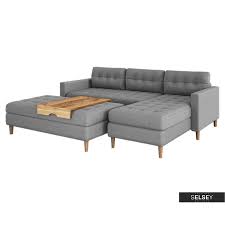 Rückseite ebenfalls im design bespannt. Ecksofa Kopenhaga In Grau Mit Holzbeinen Und Hocker