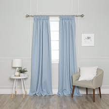 Best Home Fashion 84 In L Pencil Pleat Blackout Curtains In Sky Blue 2 Pack Yg 49 Rdp Bo 3string 84 Skyblue The Home Depot Light Blue Curtains Blue Curtains Living Room Blue Blackout Curtains