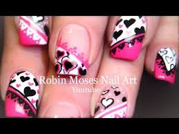 Apply red and gold polish for every day, or play up the romantic valentine's day vibe with pink and white polish. Best Valentine Nails Pink Black White Hearts Mixed Nail Art Designs Youtube