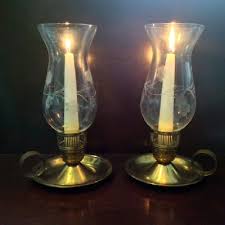 Brass Jack Be Nimble Candle Holders W Etched Glass Hurricane Chimneys Finger Candlesticks Marked Chase Usa Fayrehale Farm Gifts Antiques Christmas Chantecler Chickens