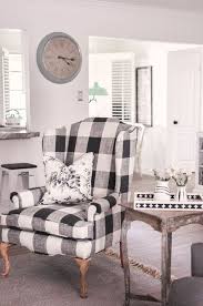 Black And White Buffalo Plaid Chair And Ottoman Farmhouse Living Room Makeover Home Decor French Country Living Room Plaid Living Room Living Room Colors