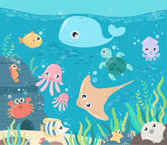 Doodle seamless background with fish, seashells, starfish, underwater plants. Fish And Wild Marine Animals In Ocean Sea World Dwellers Cute Royalty Free Cliparts Vectors And Stock Illustration Image 156380301