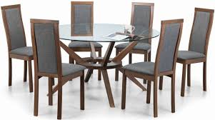 Bernhardt axiom round pedestal glass top dining table. Julian Bowen Chelsea Walnut And Glass 140cm Round Dining Table And 6 Melrose Chairs Cfs Furniture Uk