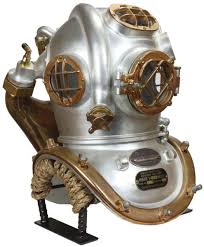 Marine diving helmet antique boston ~ vintage scuba mark v navy divers helmet diving helmet decalet decor, full size, fish tank, toy, stand, decal, costume, aquarium decorations. Antique Diving Helmets Adventure Awaits Just Below The Surface Antique Trader