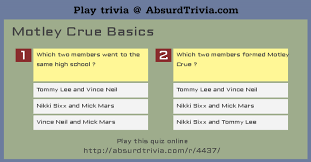 Sep 11, 2021 · but what you can do is the practice by answering the australia trivia questions and making sure that you don't lack in practice. Trivia Quiz Motley Crue Basics