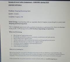 Responsibilities of a shipping and receiving clerk. Resume Cover Letter Assignment Care5003 Spring Chegg Com