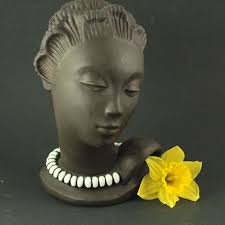 Michael Andersen & Son Art Deco Bust (Model 4012-2) in Black Clay and White  Bead