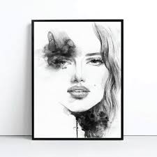 Amelie Watercolour Monochrome Print Poster Canvas Scandi Black White (pint) 