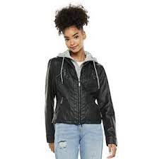 Juniors Jou Jou Hooded Faux Leather Jacket Leather Jacket Faux Leather Jackets Celebrities Leather Jacket