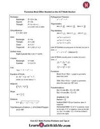 Act Math Formulas Sheet Most Often Needed For The Act Mathtips Act Math Math Formula Sheet Math Formulas