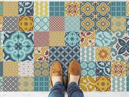 Floor Mat Rug Carpet Linoleum P V C Vinyl Colourful Geometric Tiles Vintage Bathroom Hall Kitchen Room Colorfu Vinyl Flooring Vinyl Flooring Kitchen Flooring