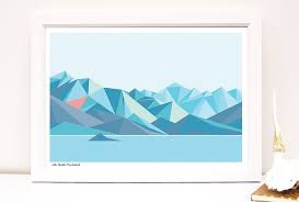 One Of My Most Popular Art Prints Lake Wanaka New Zealand Modern Geometric Mountain Print By Bridget Hall Geometric Art Prints Poster Wall Art Geometric Art