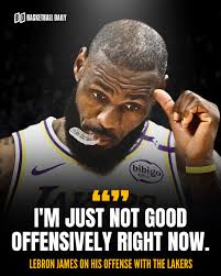 LeBron James: “I'm just not good offensively right now.” Lebron is 0/19  from 3 in his last 4 games 🥶 (via @LakersDailyCom)