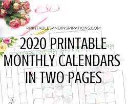 2020 calendar printable free template. 2020 Monthly Calendar Two Page Spread Free Printable Printables And Inspirations