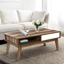 This contemporary modern white coffee table has a center glass insert with exposed legs. Artiss Coffee Table Storage Tables 2 Drawers Shelf Scandinavian Wooden White Ebay