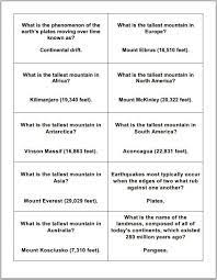 Earth Science And Topography Trivia Cards Student Handouts Trivia Questions And Answers Geography Trivia Questions Science Trivia