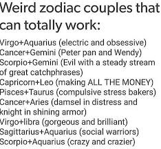 This relationship is a square relationship, which can make for a lot of compatibility or tension. Weird Zodiac Couples That Can Actually Work Portraitdeyeol Love Scorp Aqua Zodiac Zodiac Signs Zodiac Signs Gemini