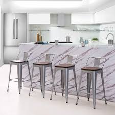 Each piece is accentuated with a deliberate solid brass bar detail. Buy Haobo Home 24 Low Back Metal Counter Stool Height Bar Stools With Wooden Seat Set Of 4 Barstools Silver Online In Indonesia B076d7qwsw