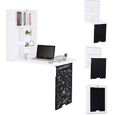 Bureau Mural Pliable Table Murale Rabattable Suspendue Sur Pied Etagere Tableau A Craie Integre Mdf Blanc