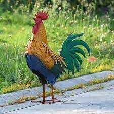 Metal Rooster Garden Statues Decor Outdoor Chicken Sculpture Figurines Yard Art For Farm Patio Lawn Decorations 21 Inch In 2021 Metal Rooster Rooster Garden Garden Statues
