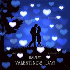 Blue Valentines Background With Hearts And Couple Valentine Background Blue Valentine Holiday Illustrations