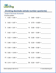 • while we learn the steps, we will look at the example: Grade 6 Division Of Decimals Worksheets Free Printable K5 Learning