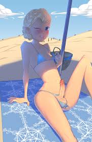 Xbooru - 1girl areola bakuhaku beach bikini disney elsa flashing frozen  (movie) futanari penis testicle | 705864