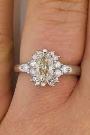 Marquise Champagne Diamond Ring Custom Engagement Rings Art Deco Jewelry Rings Vintage Engagement Rings Unique Champagne Diamonds Engagement