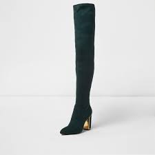 River Island Ri Studio Dark Green Over The Knee Boots Lyst