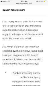 Sebelum kita memaknai seputar arti mimpi gigi patah dengan lebih luas, mari kita bahas dulu makna mimpi ini dari yang paling umum. Royyen V Twitter Cukup 20 Rt Aku Bukak Cerita Pasal Tafsir Mimpi Betul Ia Mainan Tidur Tapi Boleh Jadi Ia Satu Petanda Baik Ataupun Buruk