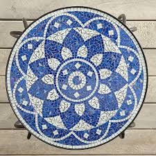 Shira Blue And White Mosaic Accent Table Black White Mosaic Tiles Mosaic Tile Table Mosaic Table