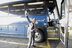 Greyhound bus seats are first come, first served, and passengers board in groups (credit: Former B C Greyhound Bus Drivers Head To Penticton For Goodbye Party Chilliwack Progress