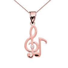 Fine 10k Rose Gold Diamond Treble Clef And Eighth Note Pendant Necklace Rose Gold Diamonds Necklace Rose Gold