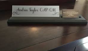 Desk Name Plate With Attached Business Card Holder Card Display For Office Name Plate With Business Card Holder For Desk In 2020 Desk Name Plates Name Plate Business Card Holders