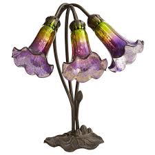 River Of Goods 14709 Lilies 3 Light 16 High Novelty Table Lamp With Floral Shad Purple Green Lamps Table Lamps Accent Lamp Lamp