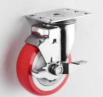 Roda resistente e feio lateral, fabricante do caster industrial 4 polegadas  rotação vermelha pu roda de aço inoxidável 304 roda resistente