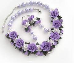 Floral Statement Necklace Earrings With Lilac Colors Roses Etsy Floral Statement Necklace Wedding Party Jewelry Sets Bright Necklace