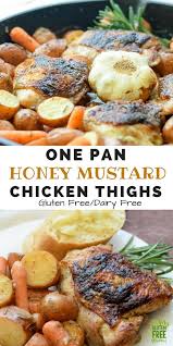 One Pan Honey Mustard Chicken With Potatoes And Carrots Recipe Mustard Chicken Free Chicken Recipes Chicken Dinner