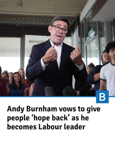 Andy Burnham declared “I have a plan” to give people “hope back” and set a political direction that is “distinctively Labour” as he officially became the party's new leader. He said he