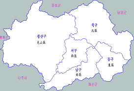 광산구전지역 북구일부지역(일곡동, 양산동, 삼각동, 운암동 일부 등). ì „ë¼ë„ ê´'ì£¼ ì—¬í–‰ ì§€ë„