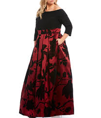 Jessica Howard Plus Size Flocked Floral Jacquard Skirt Fold Off The Shoulder Ballgown