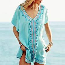 Embroidered Bikini Blouse Seaside Sun Protection Shirt Beach Clothing In 2021 Beach Dresses Clothes Beach Cover Ups