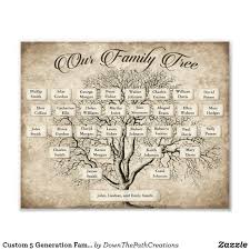 Custom 5 Generation Family Tree Chart Template Photo Print Zazzle Com Family Tree Printable Family Tree Art Family Tree Chart