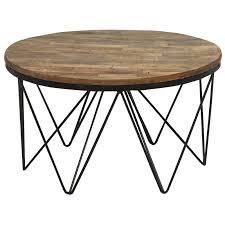 Reclaimed Wood Round Coffee Table With Hairpin Metal Legs Aubrey Coffee Table Wood Round Wood Coffee Table Round Coffee Table