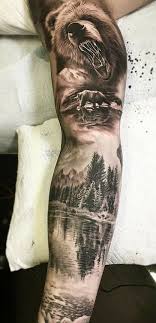 Both Bear And Wolf Tattoodesignsarm Nature Tattoo Sleeve Wolf Tattoo Sleeve Forest Tattoo Sleeve